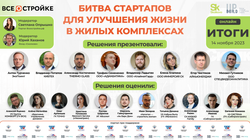 Лучшие стартапы проекта Build UP «Сколково» сразились в эфире портала Всеостройке.рф Лучшие стартапы проекта Build UP «Сколково» сразились в эфире портала Всеостройке.рф